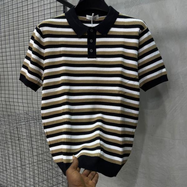 Striped Knit Polo Shirt