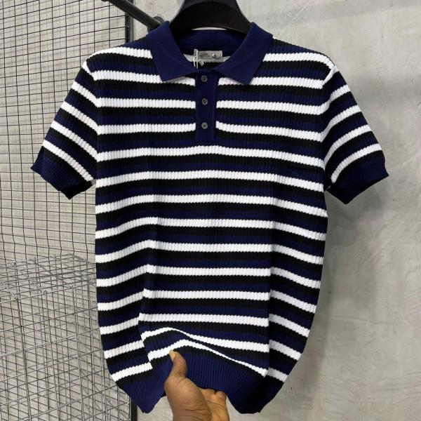 Striped Knit Polo Shirt