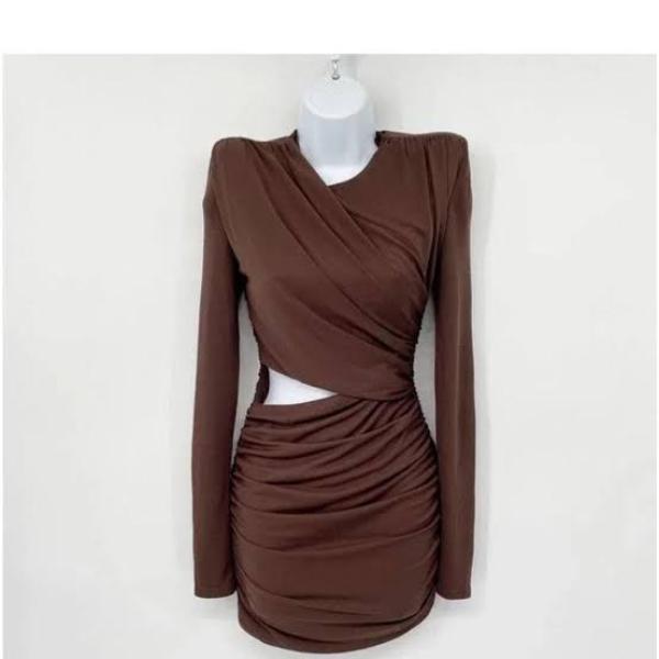 Zara Brown Ruched Cutout Dress