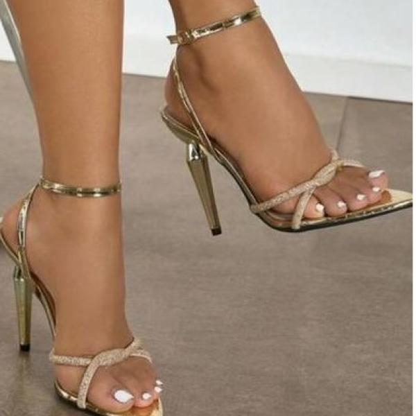 gold strappy stiletto heels