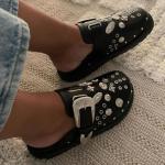 Black Embellished Buckle Clog Sandals